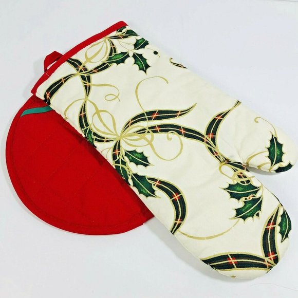 Lenox Christmas Kitchen Set Oven Mitt and Pot Holder Holiday Nouveau Design New - Picture 2 of 4